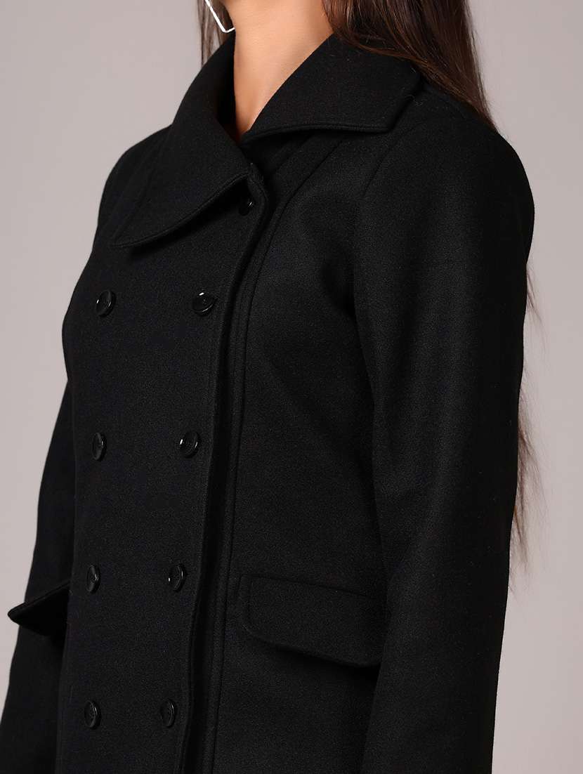 women solid double-breasted overcoat - 21644079 -  Standard Image - 5