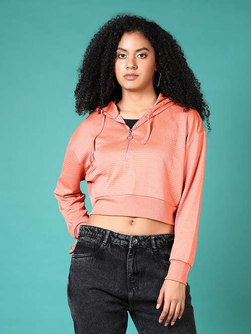 women solid long sleeve cropped sweatshirts - 21644105 -  Standard Image - 0