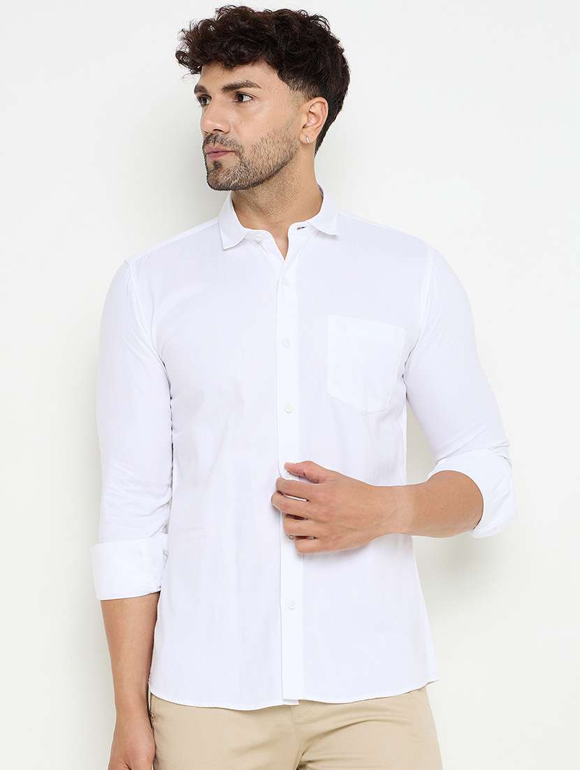 men slim fit solid long sleeve casual shirt