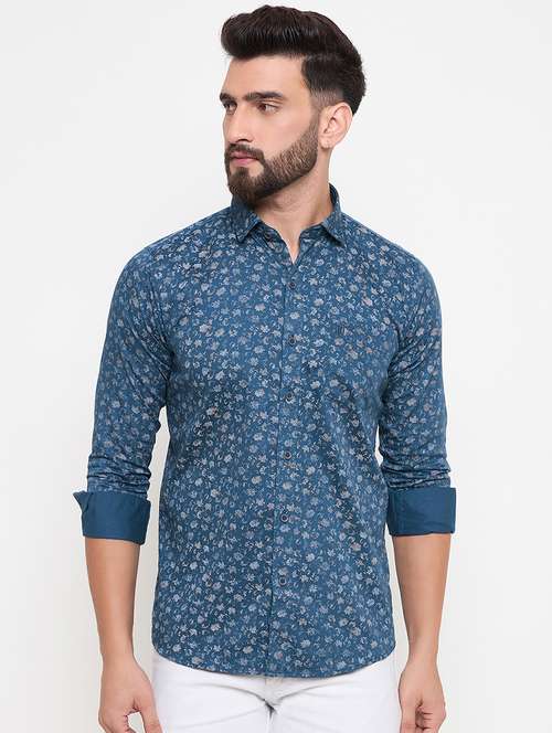 men slim fit printed long sleeve casual shirt - 21644353 - Standard Image - 0