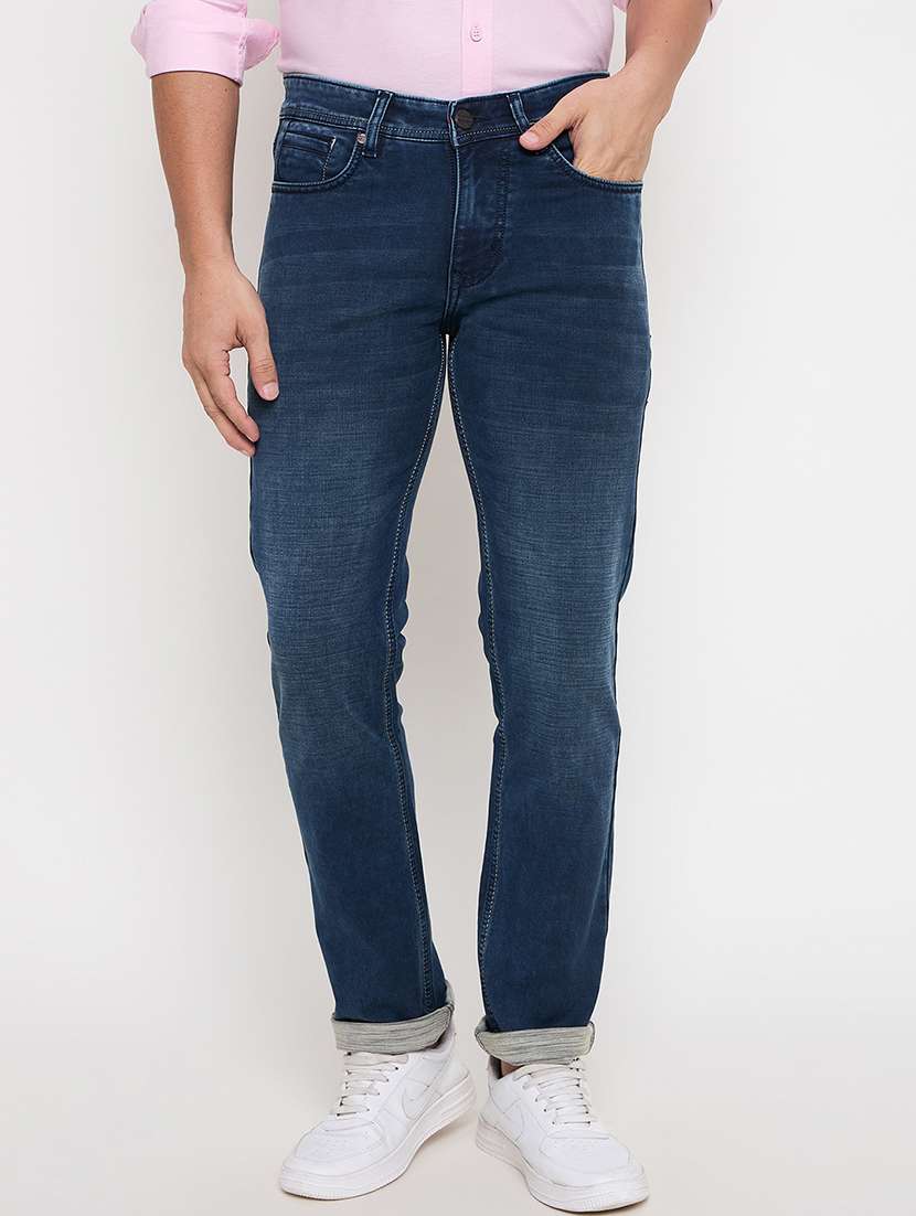 men mid rise plain jeans
