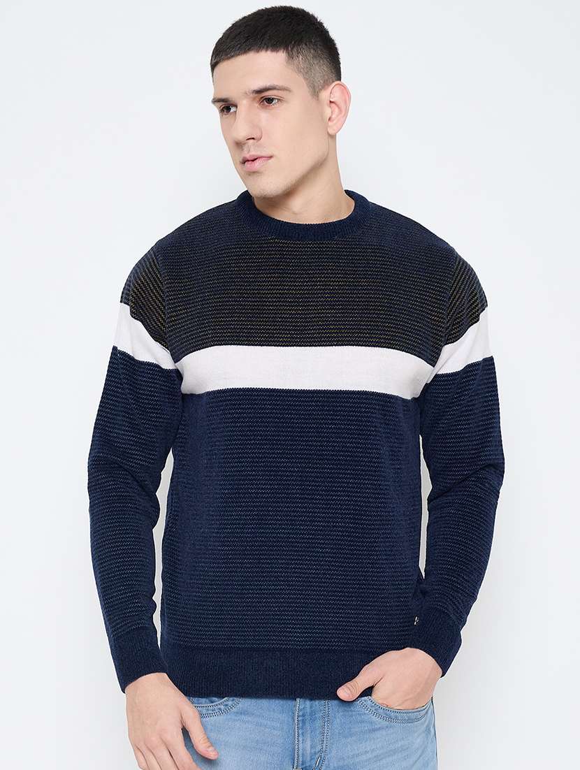 men color block long sleeves pullover - 21644370 -  Zoom Image - 0