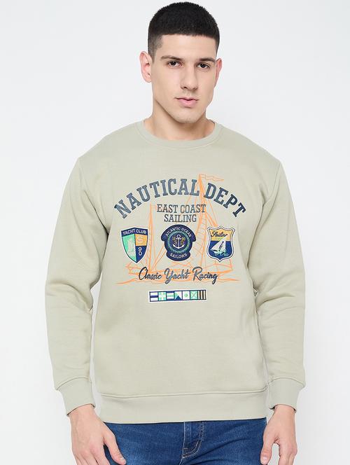 men cream front print long sleeve sweathshirts - 21644382 - Standard Image - 0