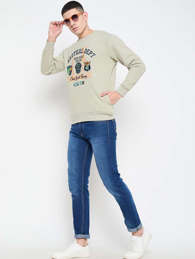 men cream front print long sleeve sweathshirts - 21644382 - Standard Image - 3