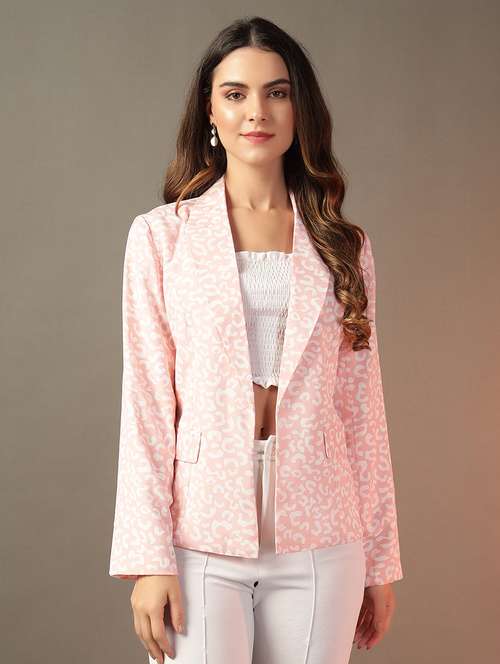 women peach printed long sleeve blazer - 21644391 -  Standard Image - 0