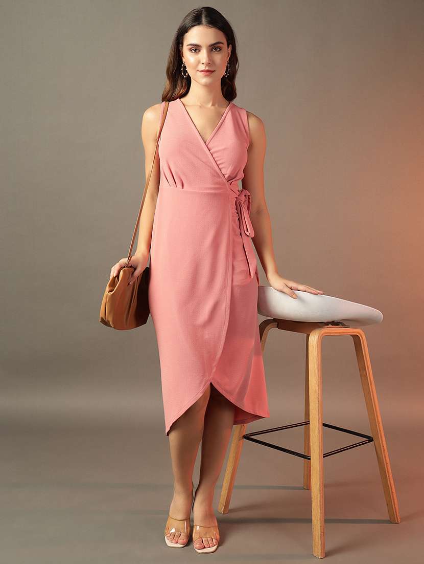 women solid sleeveless wrap dress - 21644413 -  Standard Image - 3