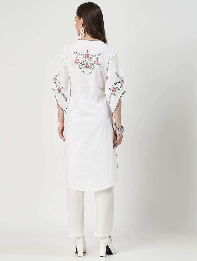 women white embroidered kurta pant set - 21644425 -  Standard Image - 3