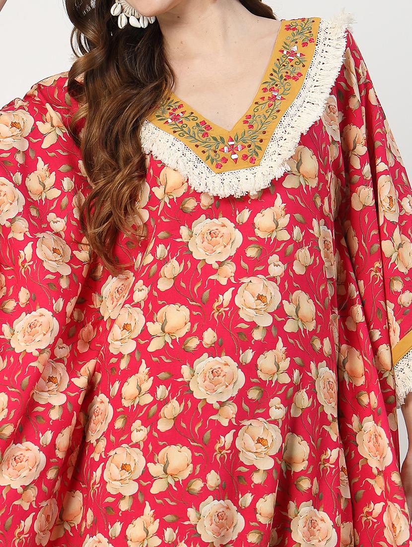 women red floral printed v neck kaftan set - 21644426 - Standard Image - 5