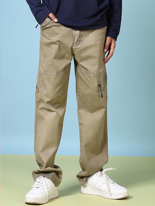 boys solid mid rise cargo trouser - 21644439 -  Standard Image - 0