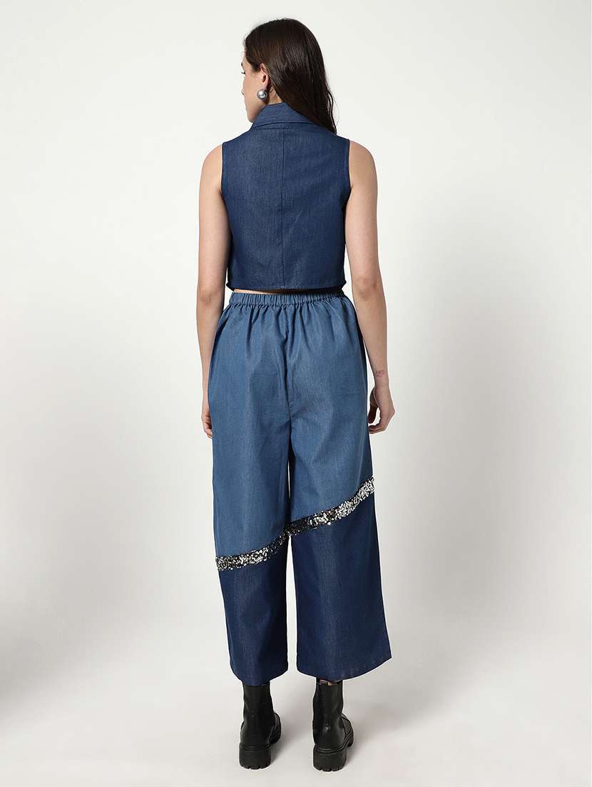 women blue denim top and trouser co-ord set - 21644477 -  Standard Image - 3