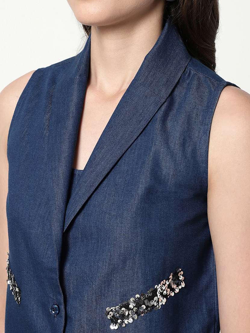 women blue denim top and trouser co-ord set - 21644477 -  Standard Image - 5