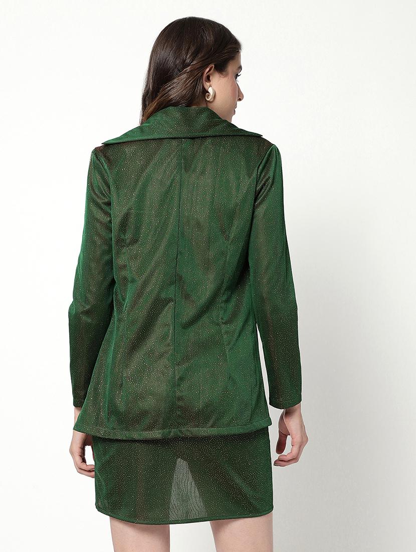 women green top and skirt set with blazer - 21644491 - Standard Image - 3