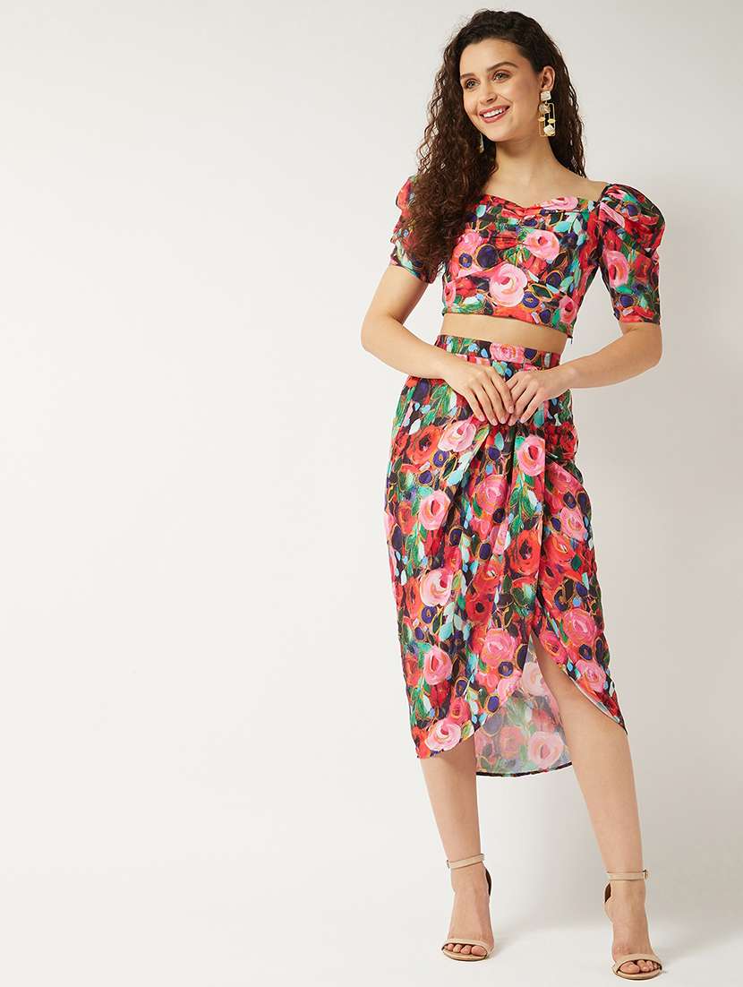 women floral printed top & skirt co-ord set