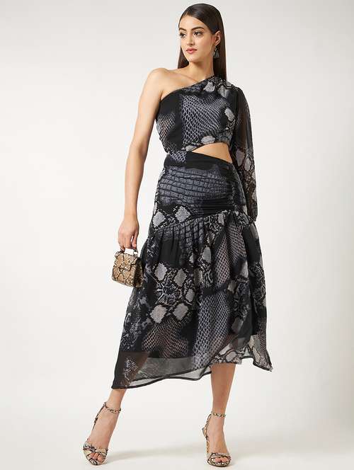 women single shoulder animal printed tiered dress - 21644507 -  Standard Image - 0