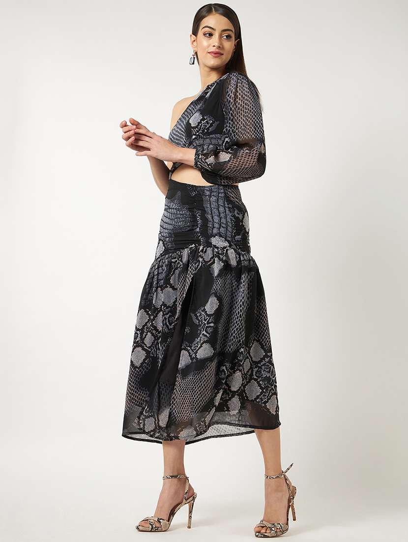 women single shoulder animal printed tiered dress - 21644507 -  Standard Image - 3