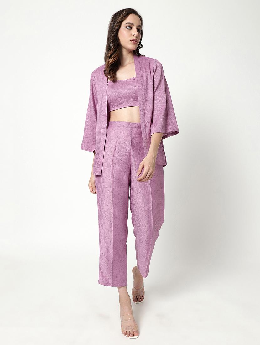 women solid top and trouser set with blazer - 21644545 -  Zoom Image - 0