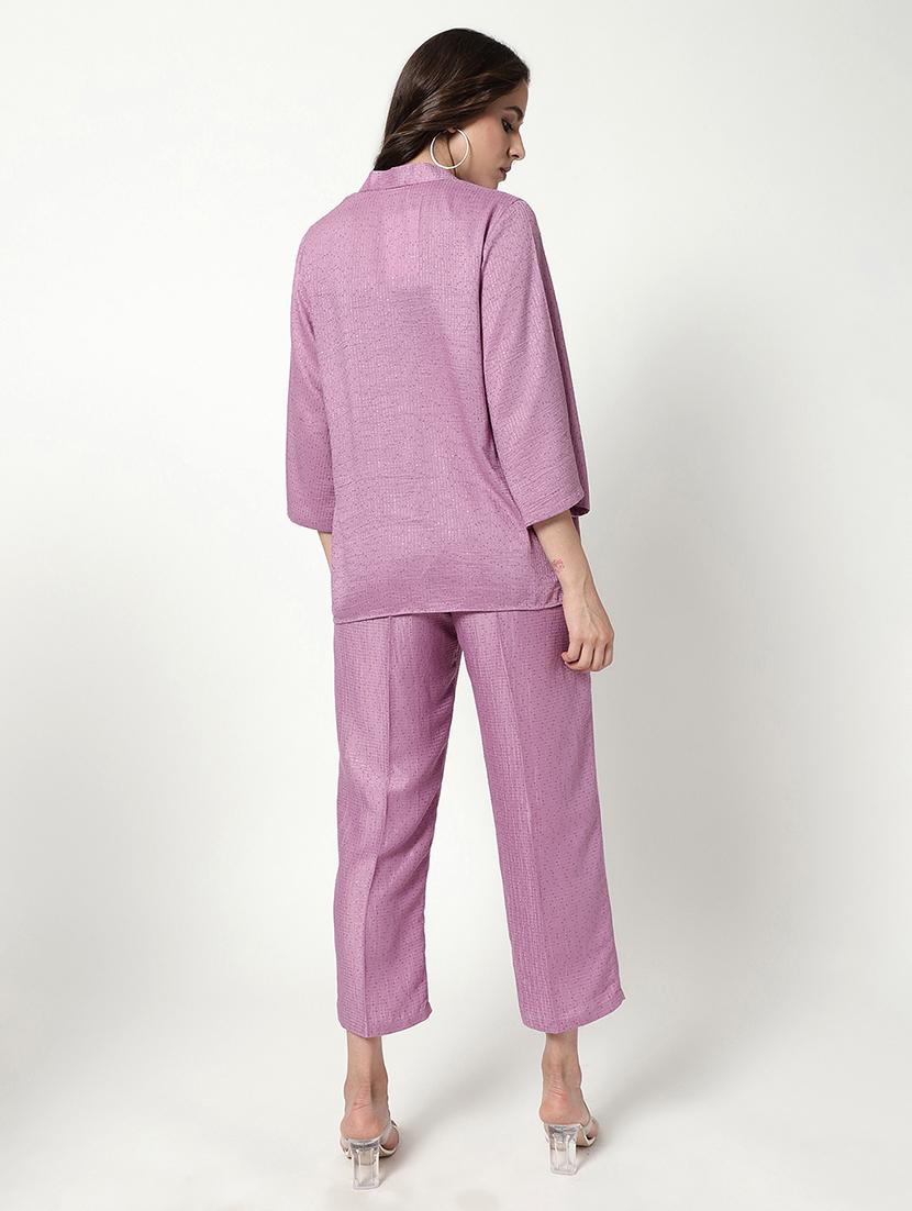 women solid top and trouser set with blazer - 21644545 - Standard Image - 3