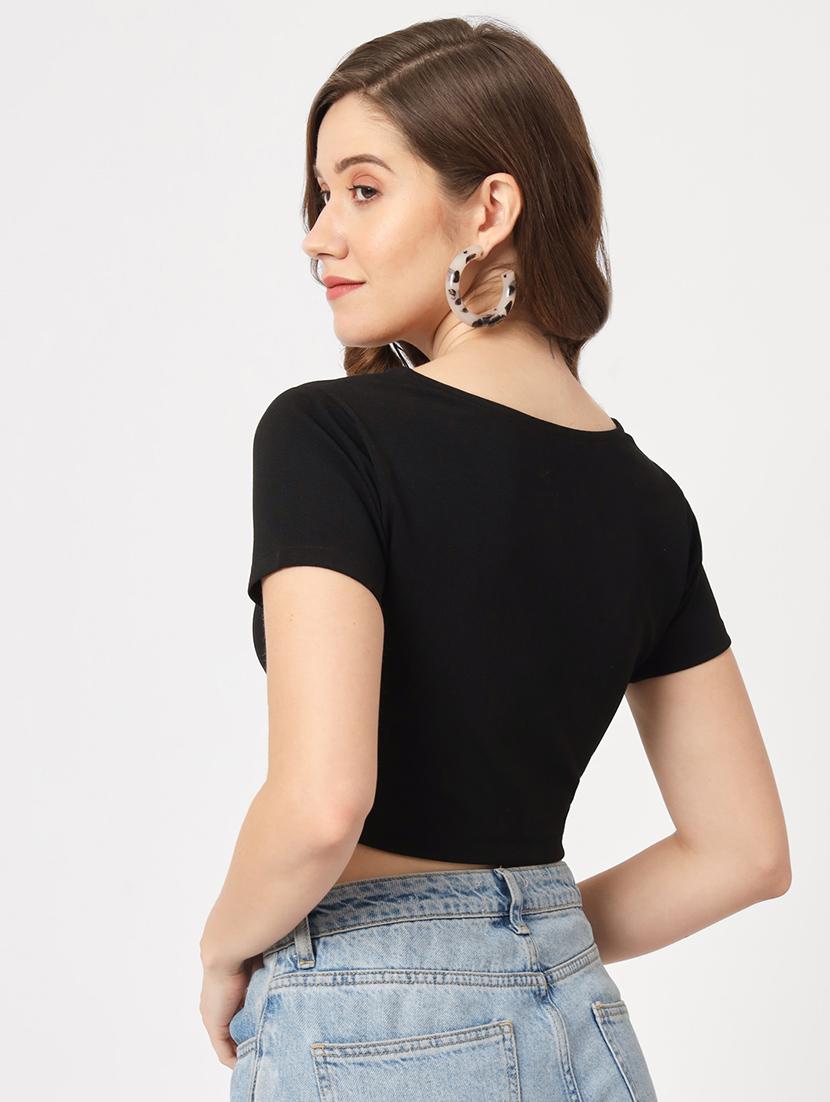 women solid short sleeves crop top - 21644550 - Standard Image - 3
