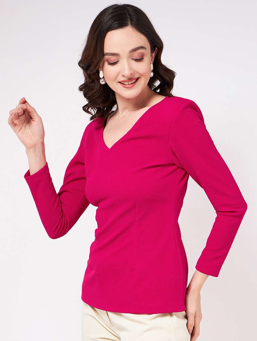 women solid v-neck regular top