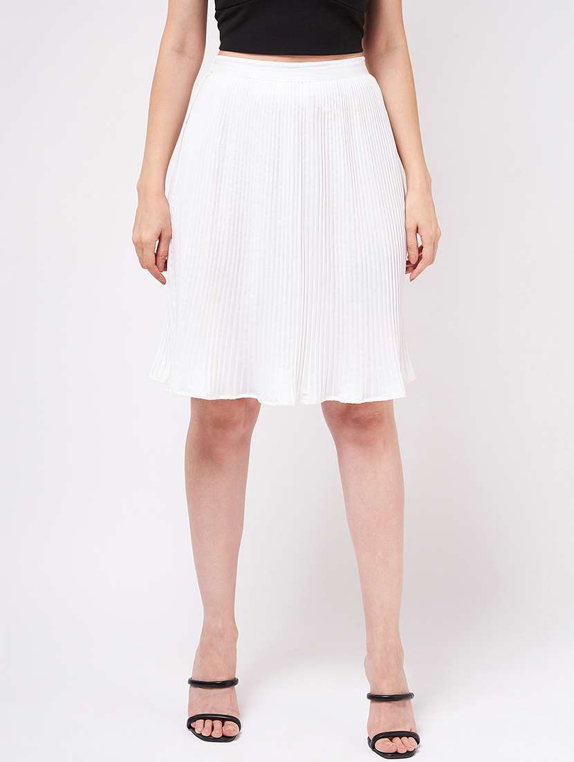women solid high rise flared skirt