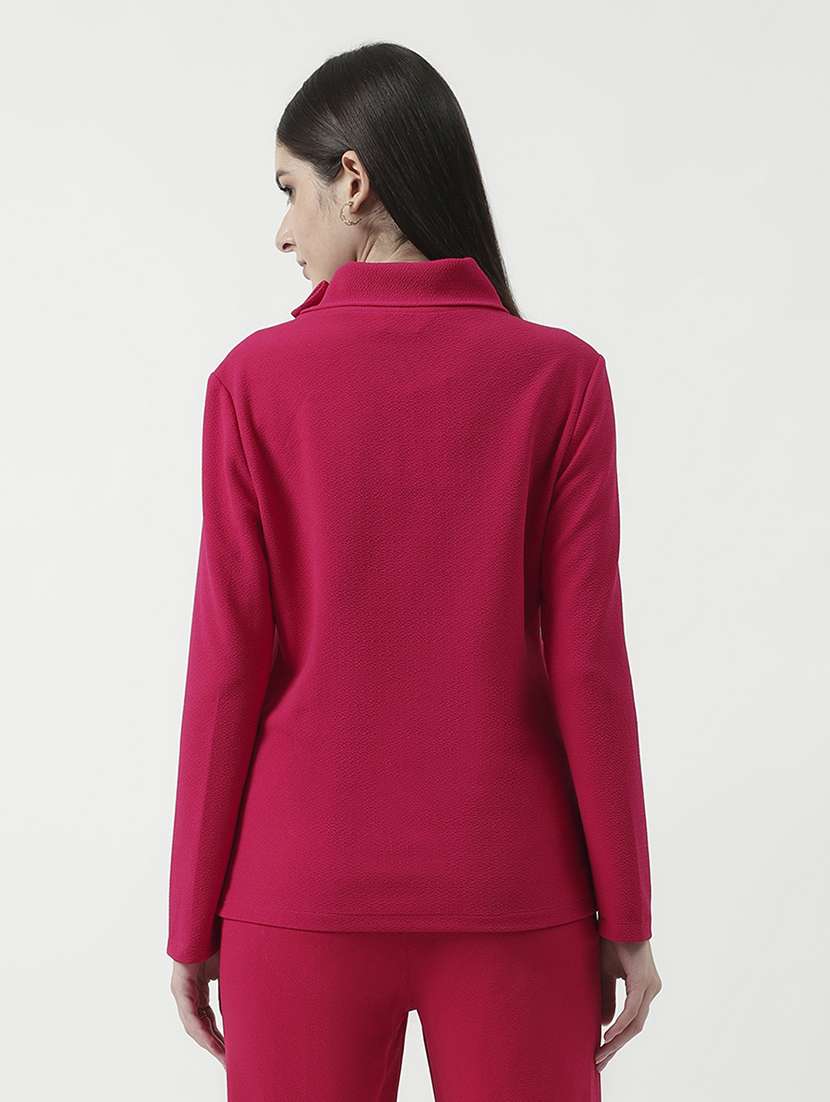 women solid high neck long sleeves regular jacket - 21644593 -  Standard Image - 3