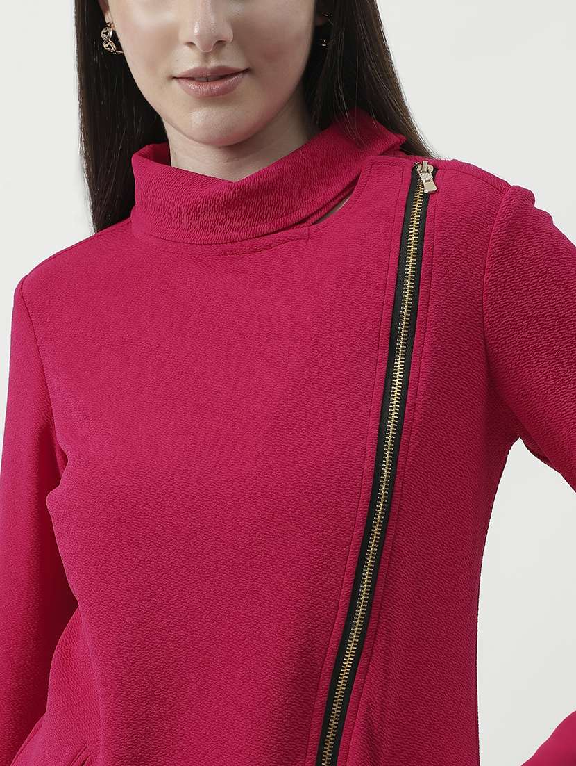 women solid high neck long sleeves regular jacket - 21644593 -  Standard Image - 5