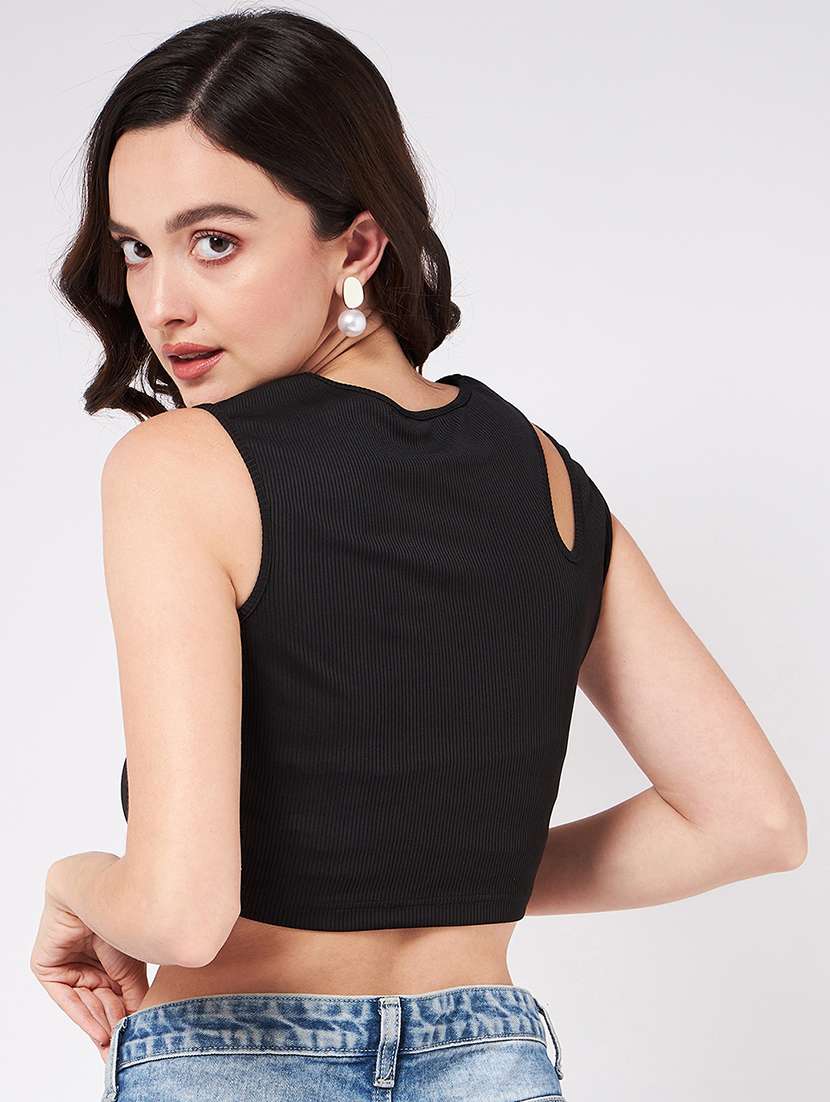 women solid sleeveless crop top - 21644605 - Standard Image - 3