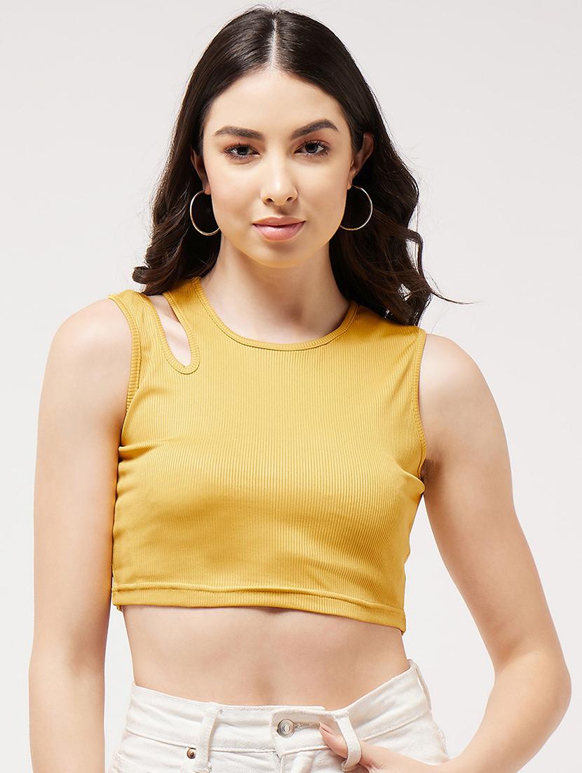 women solid sleeveless crop top - 21644606 - Zoom Image - 0