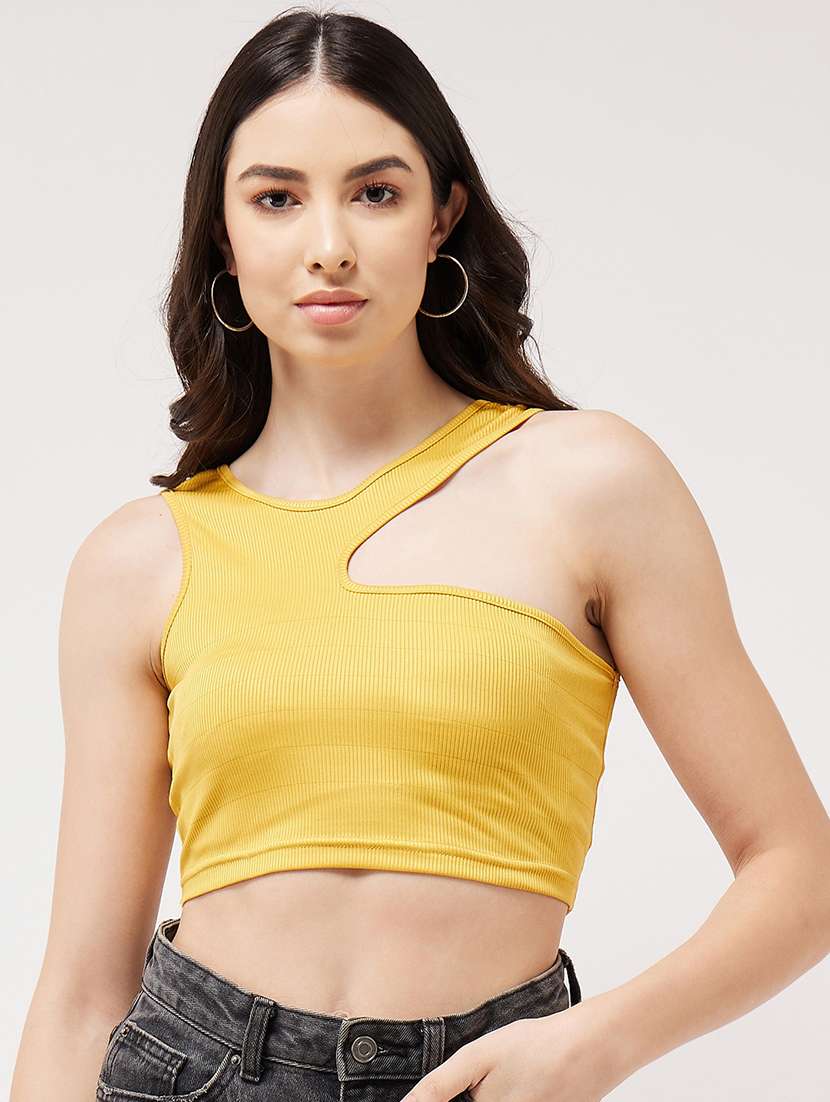 women solid sleeveless crop top