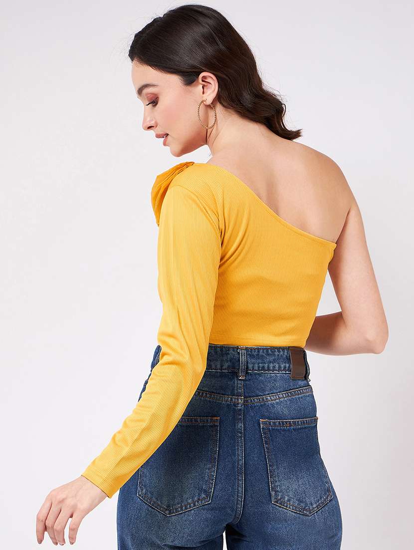 women solid single shoulder crop top - 21644611 -  Standard Image - 3