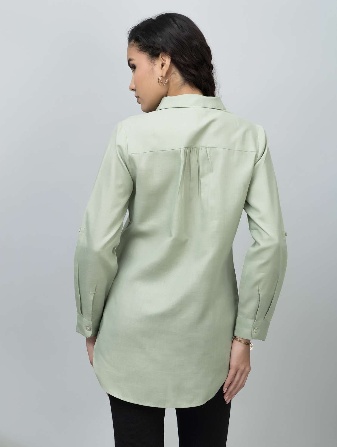 women solid long sleeve side slit tunic - 21644625 -  Standard Image - 3