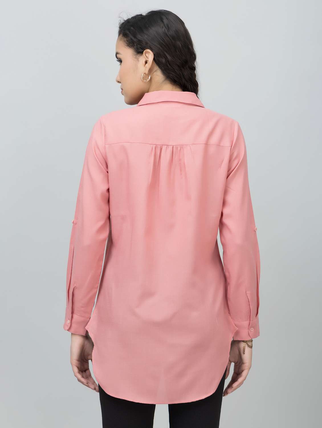 women solid shirt collar tunic - 21644626 -  Standard Image - 3