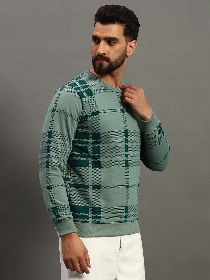 men regular fit checkered round neck sweatshirt