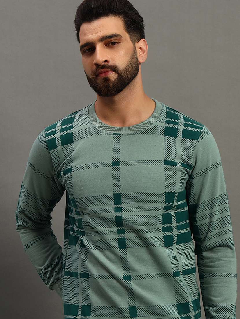 men regular fit checkered round neck sweatshirt - 21645019 -  Standard Image - 3