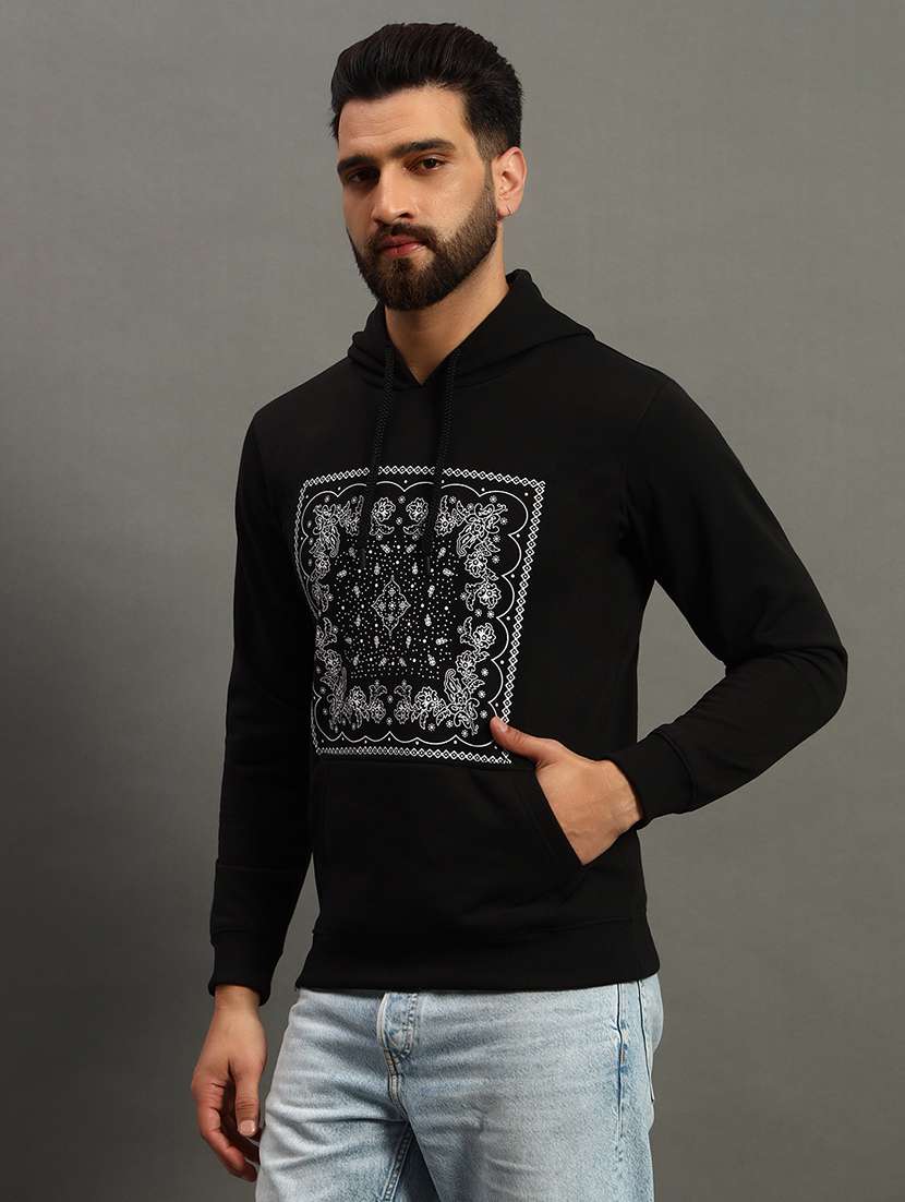 men regular fit front print hood neck sweatshirt