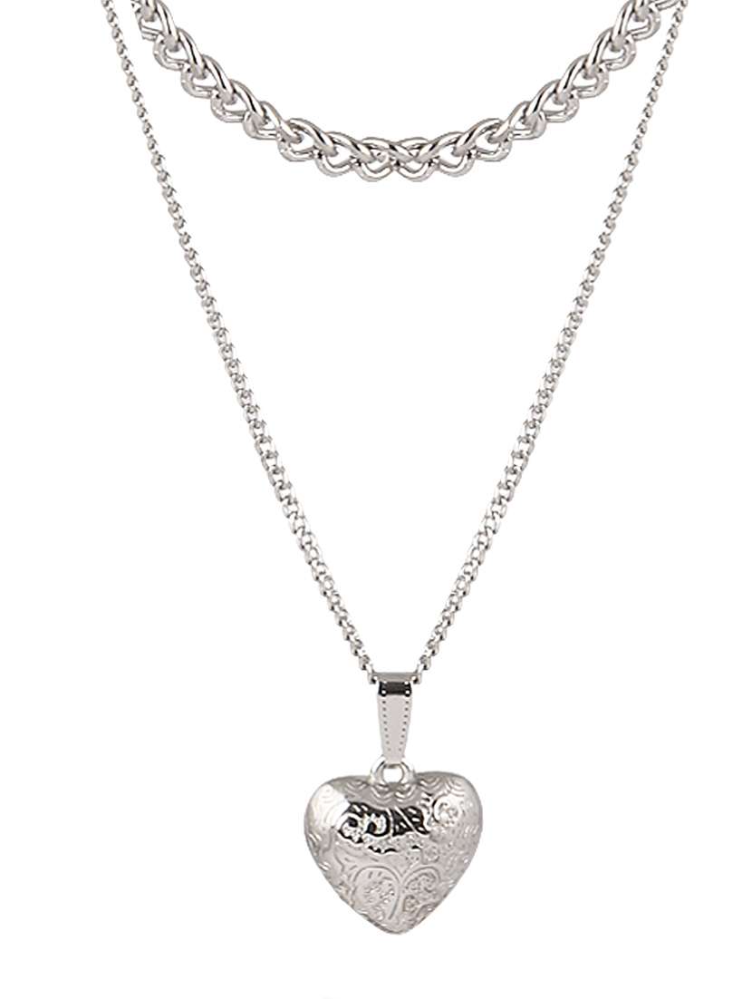 men heart-shaped pendant with layered chain
