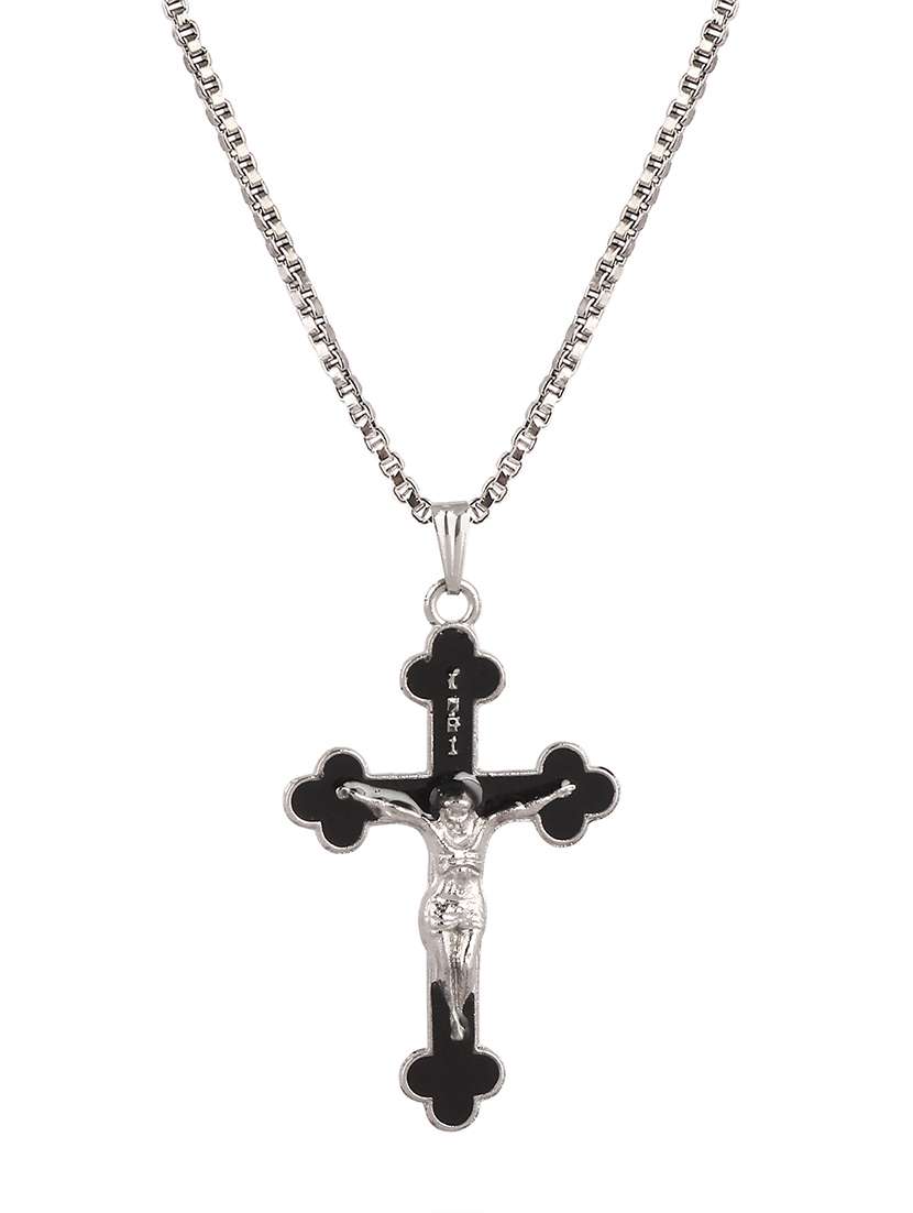 men saint praying jesus cross pendant with chain