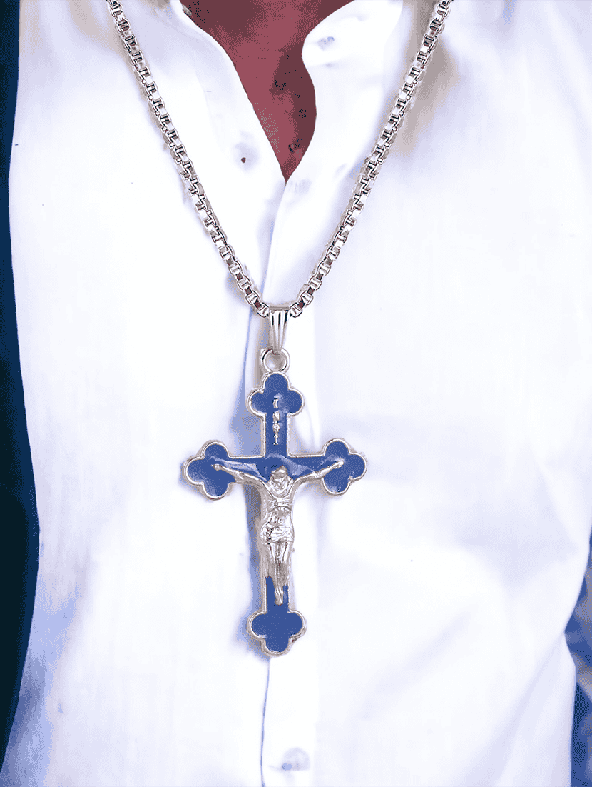 men saint praying jesus cross pendant with chain - 21645074 -  Standard Image - 3