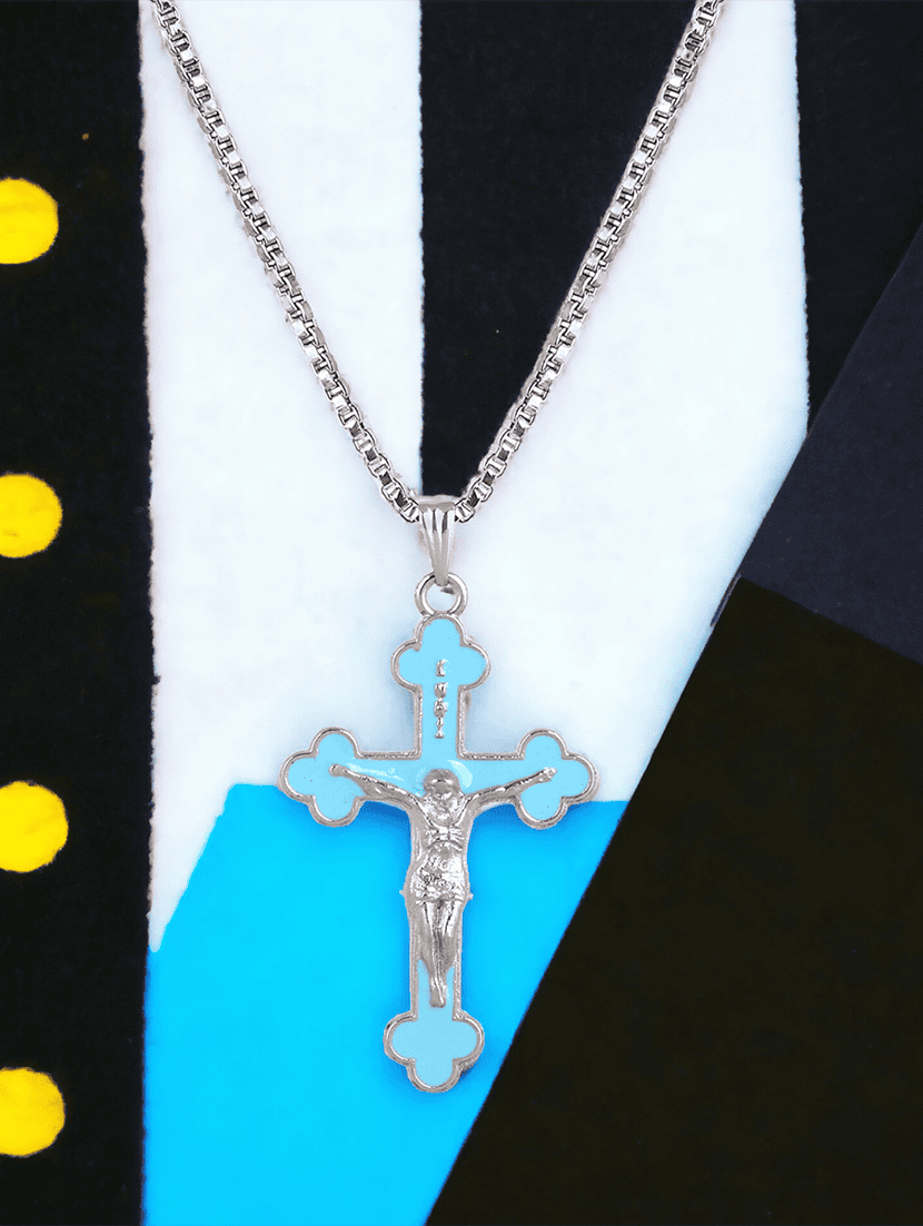 men saint praying jesus cross pendant with chain - 21645075 - Standard Image - 3