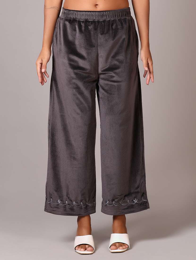 women grey embroidered palazzo