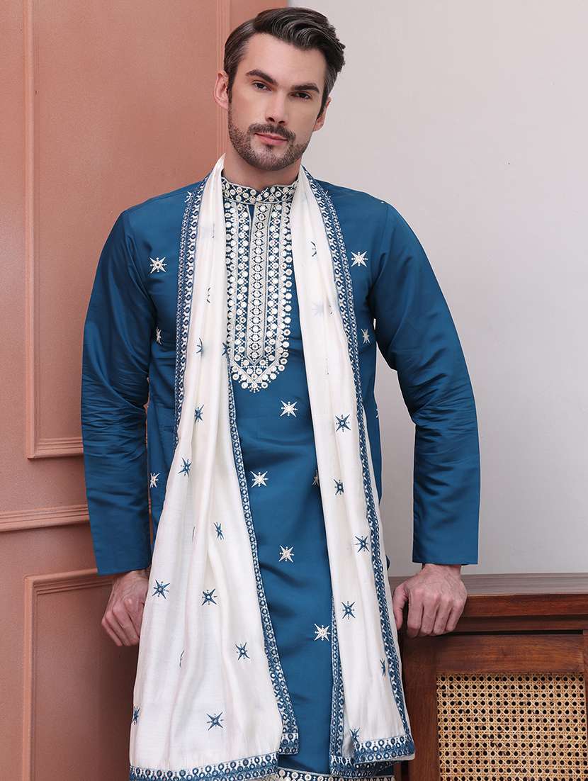 men embroidered kurta pyjama ethnic wear set - 21645313 -  Standard Image - 3