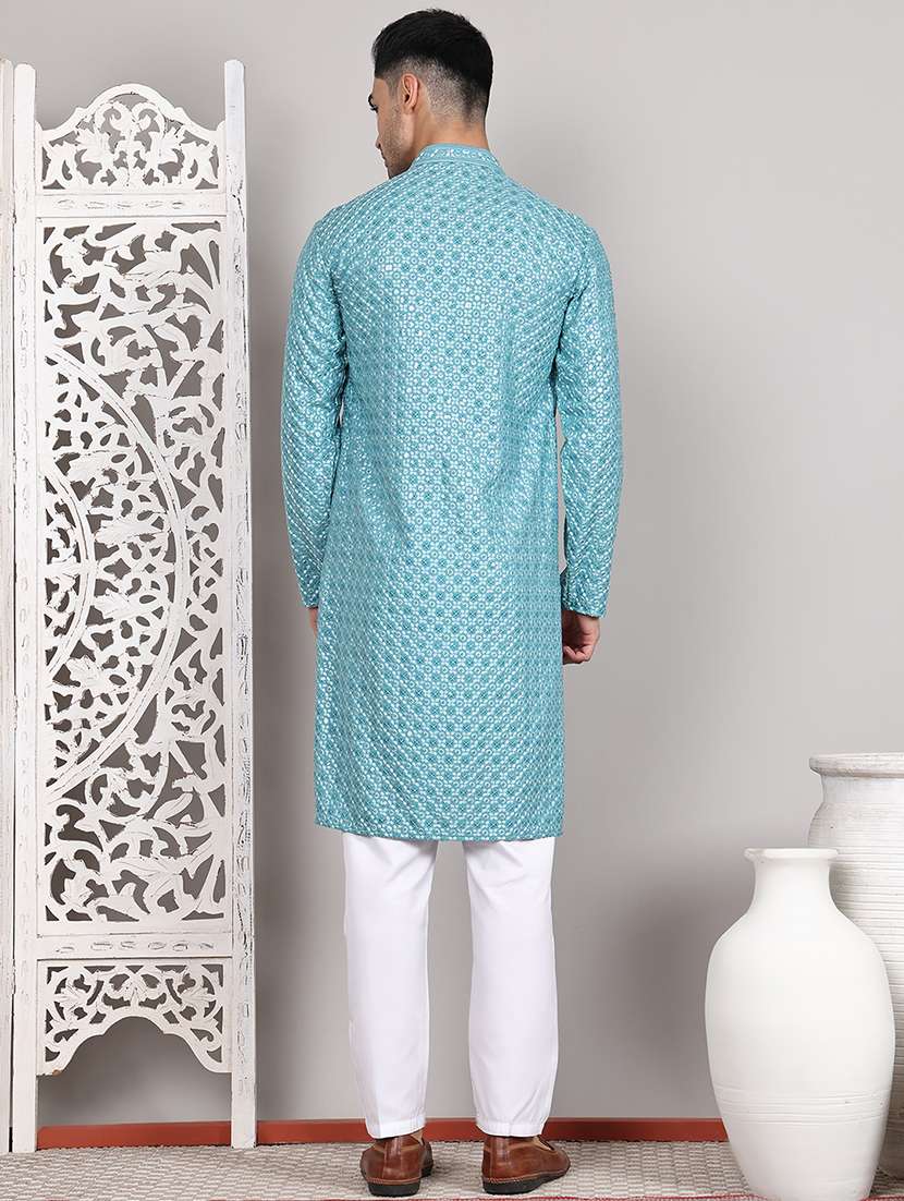 men embroidered kurta pyjama ethnic wear set - 21645320 -  Standard Image - 3