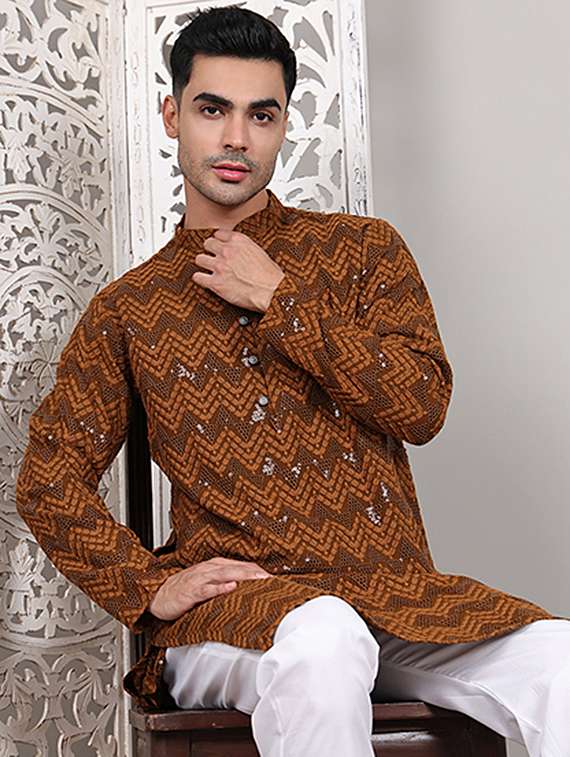 men embroidered long sleeves kurta - 21645326 - Standard Image - 3