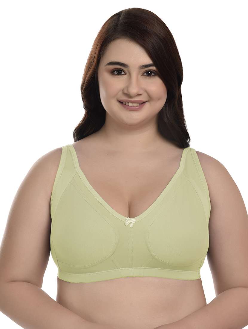 women solid lime green lycra plus size bra