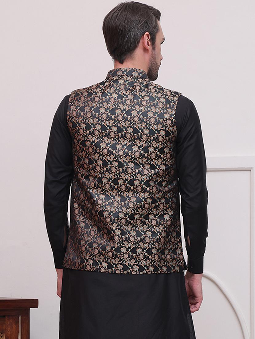men self design sleeveless nehru jacket - 21645340 - Standard Image - 3