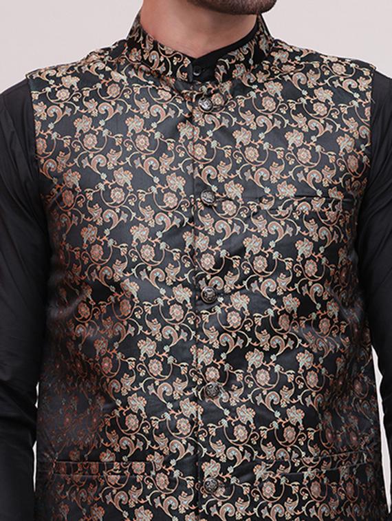 men self design sleeveless nehru jacket - 21645340 - Standard Image - 5