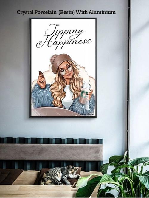 luxury chic girl sipping happiness wall painting - 21645375 - Standard Image - 0