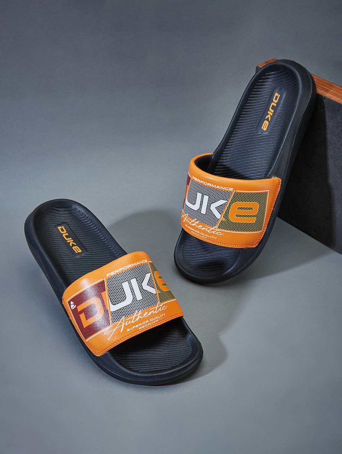 men orange slider flip flop