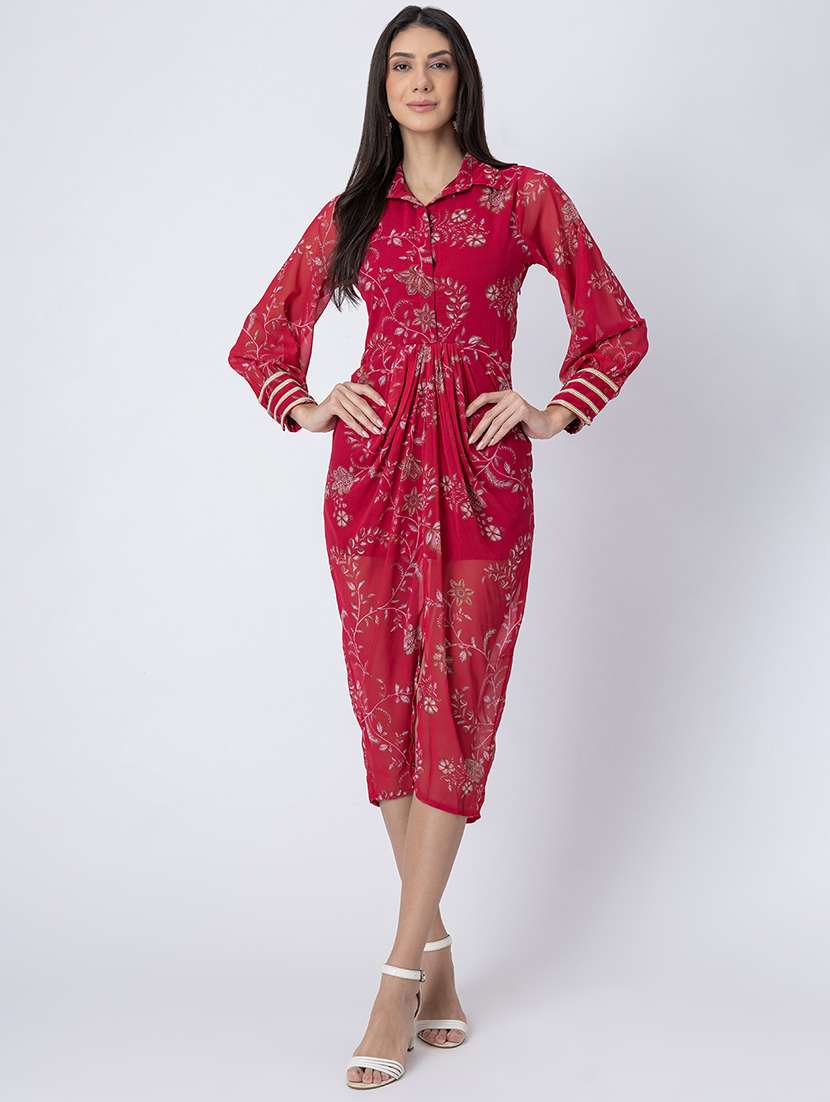 women floral print georgette bodycon dress