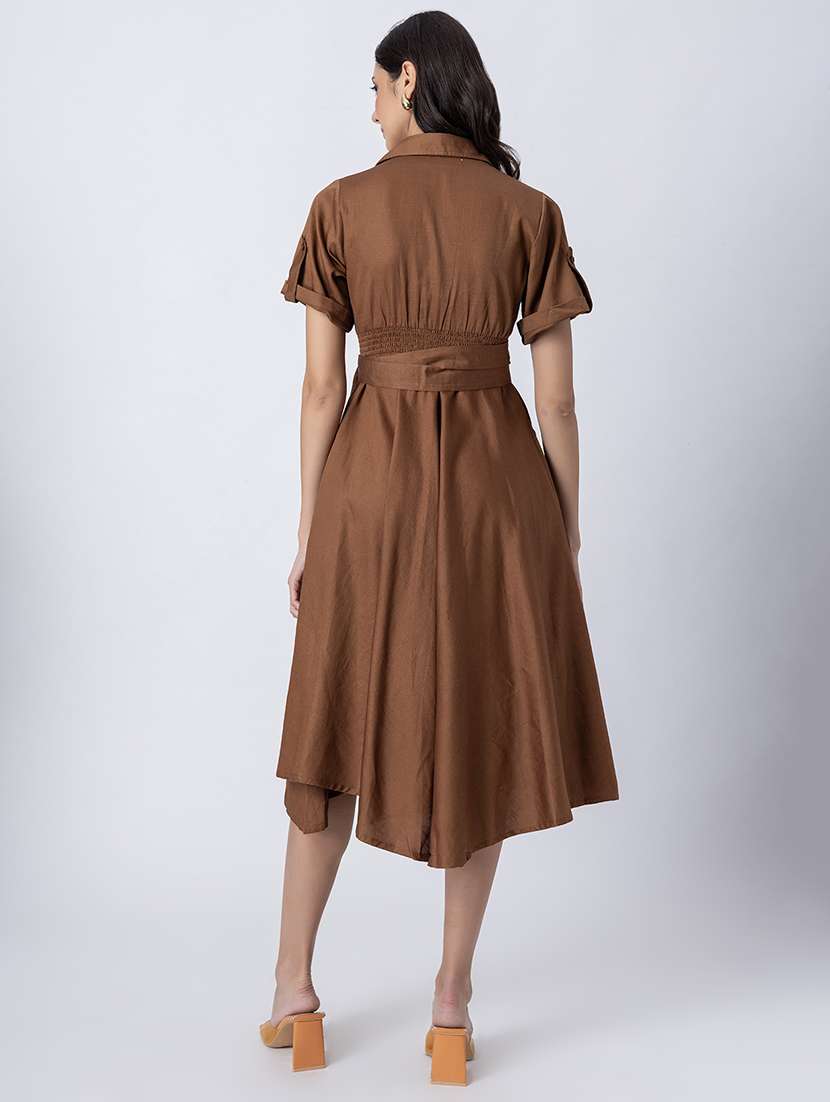 women collared solid asymmetric dress - 21645466 -  Standard Image - 3